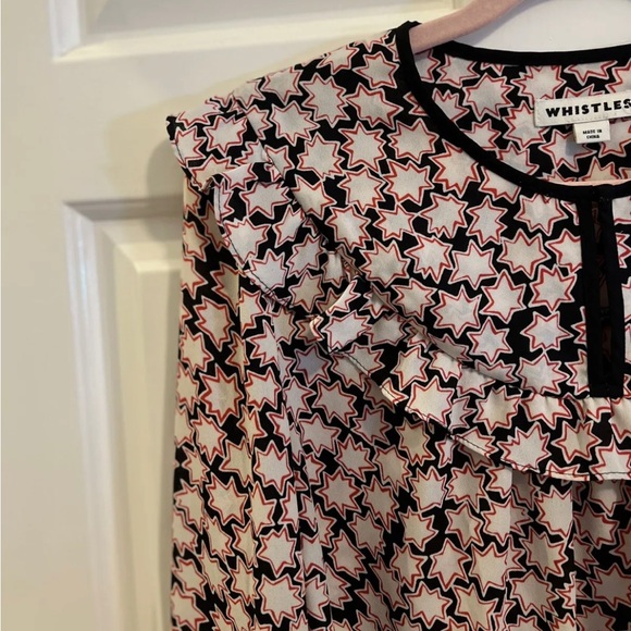 Whistles Black White Red Star Frilled Yoke Chiffon Blouse UK8 - Picture 7 of 7